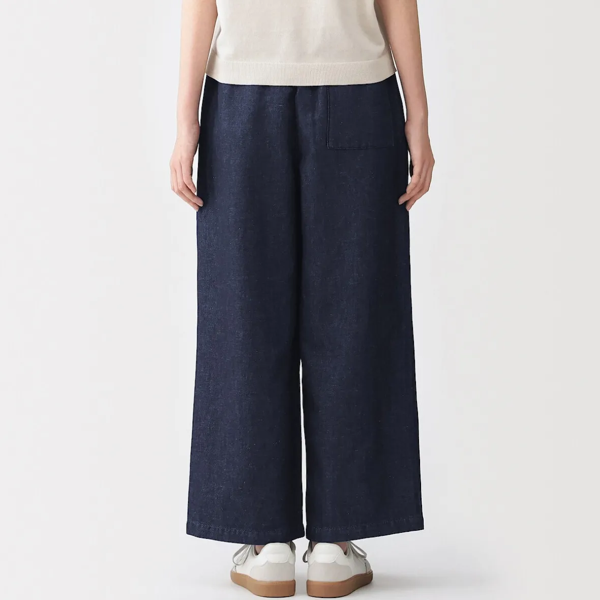 Sale Muji Pantalones vaqueros de pierna ancha y mezcla de lino para mujer Azul Marino Oscuro