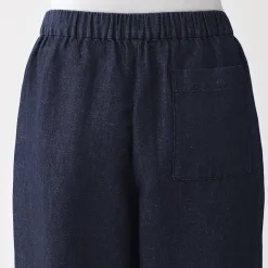 Sale Muji Pantalones vaqueros de pierna ancha y mezcla de lino para mujer Azul Marino Oscuro