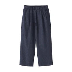Sale Muji Pantalones vaqueros de pierna ancha y mezcla de lino para mujer Azul Marino Oscuro