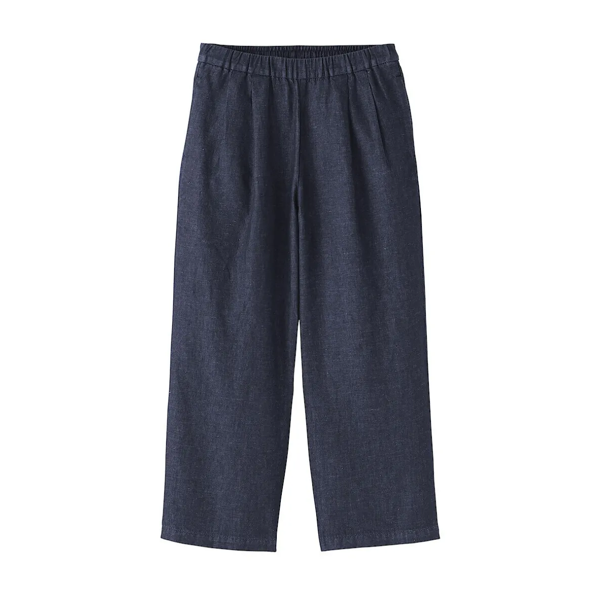 Sale Muji Pantalones vaqueros de pierna ancha y mezcla de lino para mujer Azul Marino Oscuro
