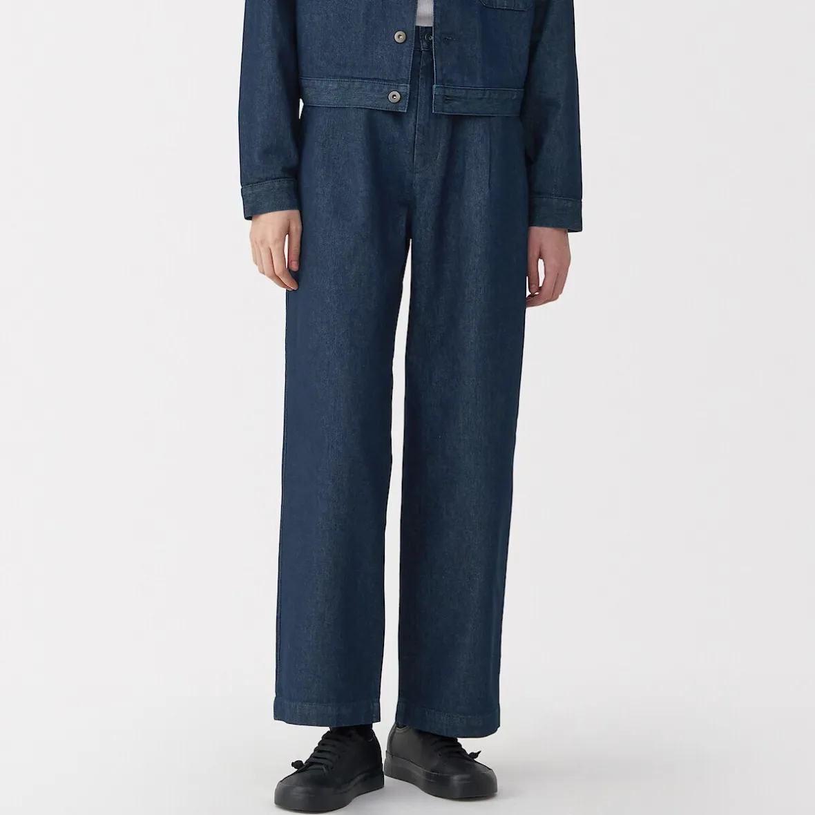 Outlet Muji Pantalones vaqueros de tejido washi para mujer ‐ Azul Marino Oscuro