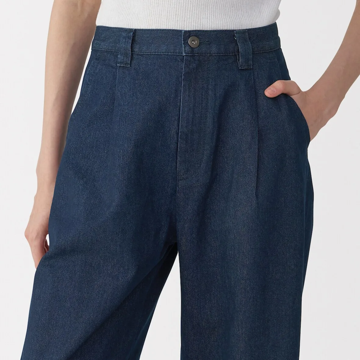 Outlet Muji Pantalones vaqueros de tejido washi para mujer ‐ Azul Marino Oscuro