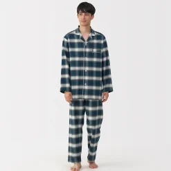 Outlet Muji Pijama de franela sin costuras laterales para hombre
