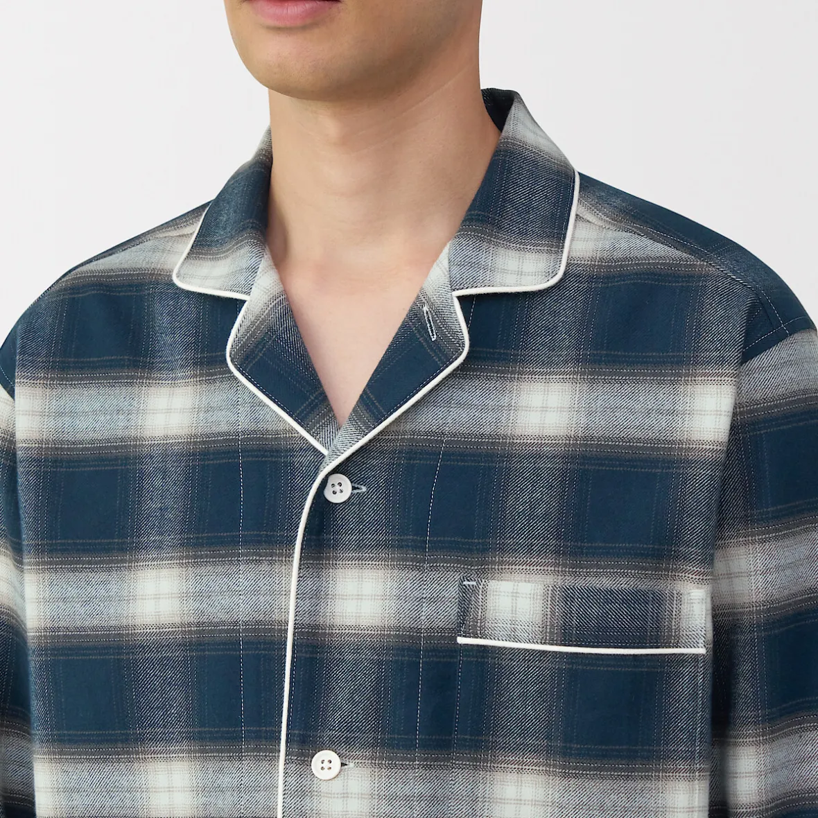 Outlet Muji Pijama de franela sin costuras laterales para hombre