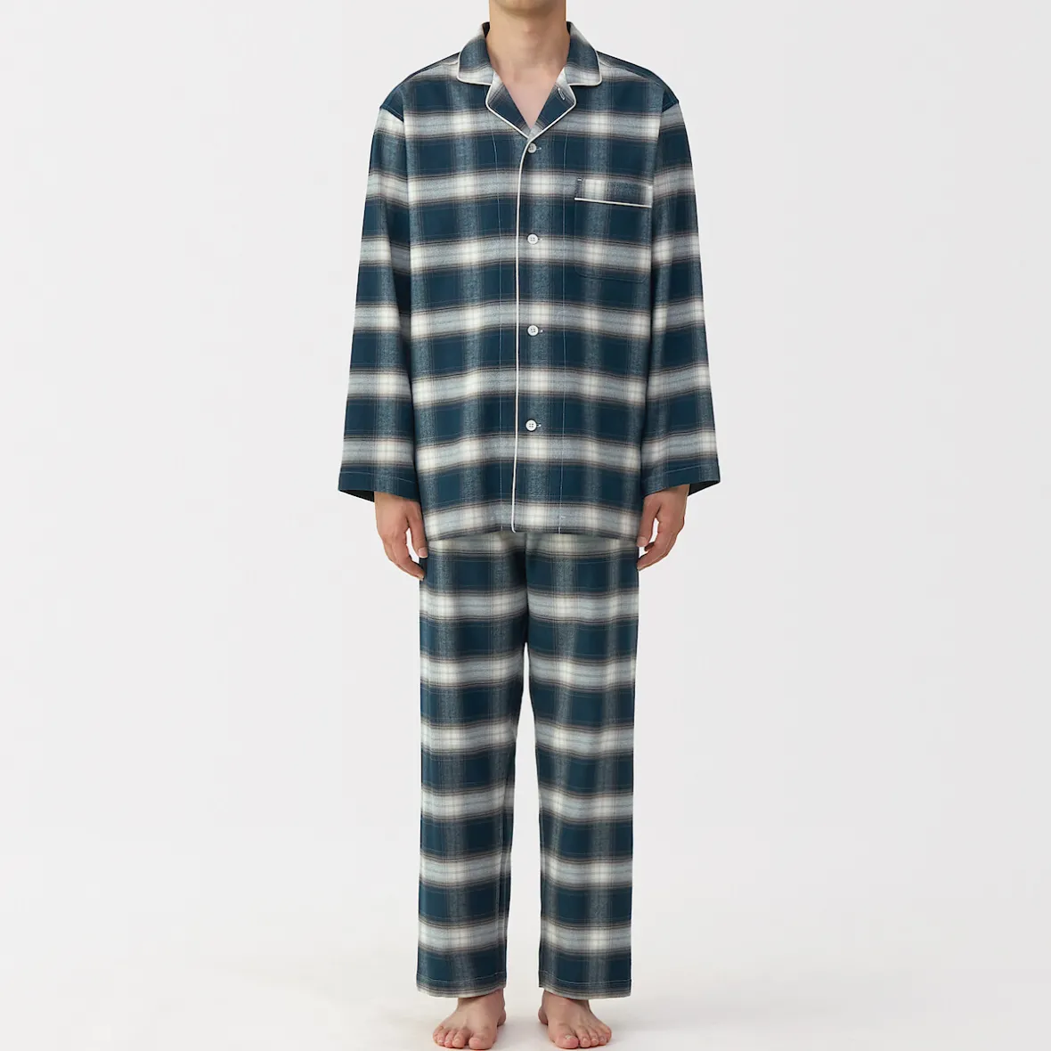 Outlet Muji Pijama de franela sin costuras laterales para hombre