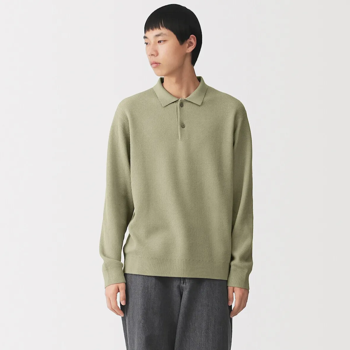 Outlet Muji Polo acanalado en mezcla de algodón para hombre
