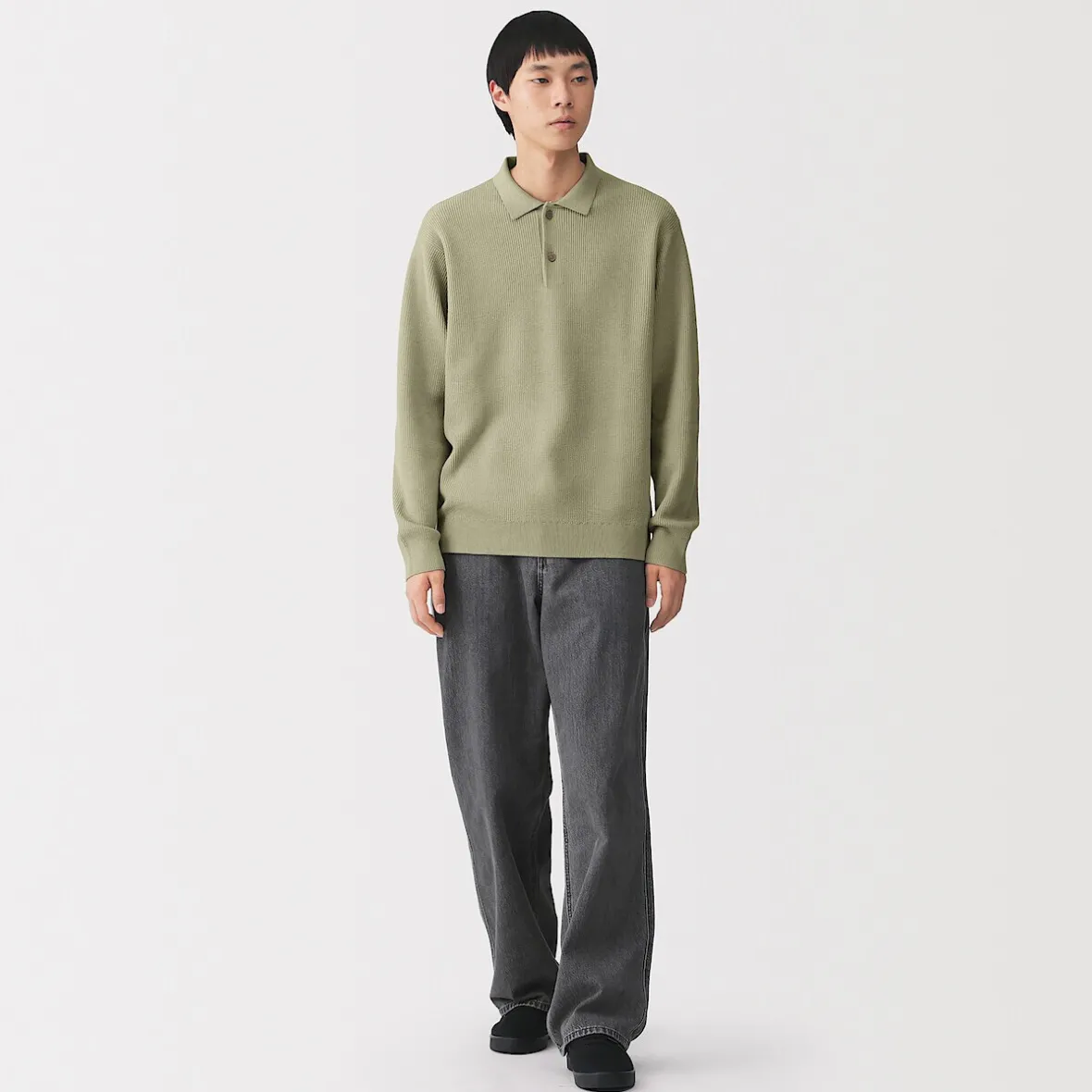 Outlet Muji Polo acanalado en mezcla de algodón para hombre