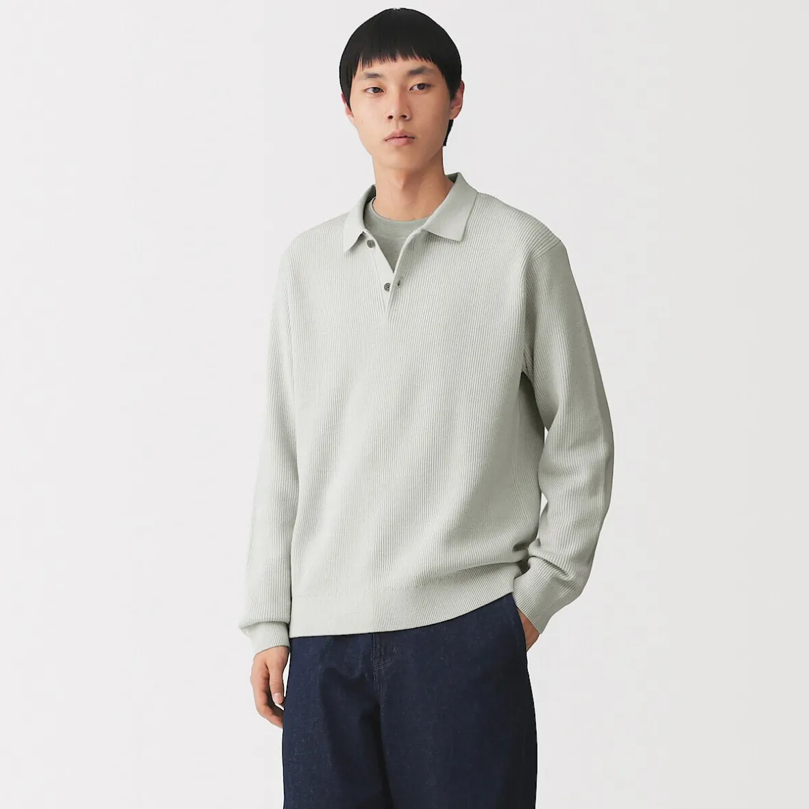 Outlet Muji Polo acanalado en mezcla de algodón para hombre