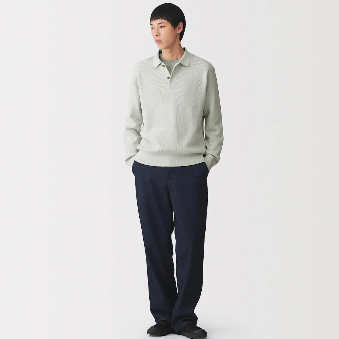 Outlet Muji Polo acanalado en mezcla de algodón para hombre