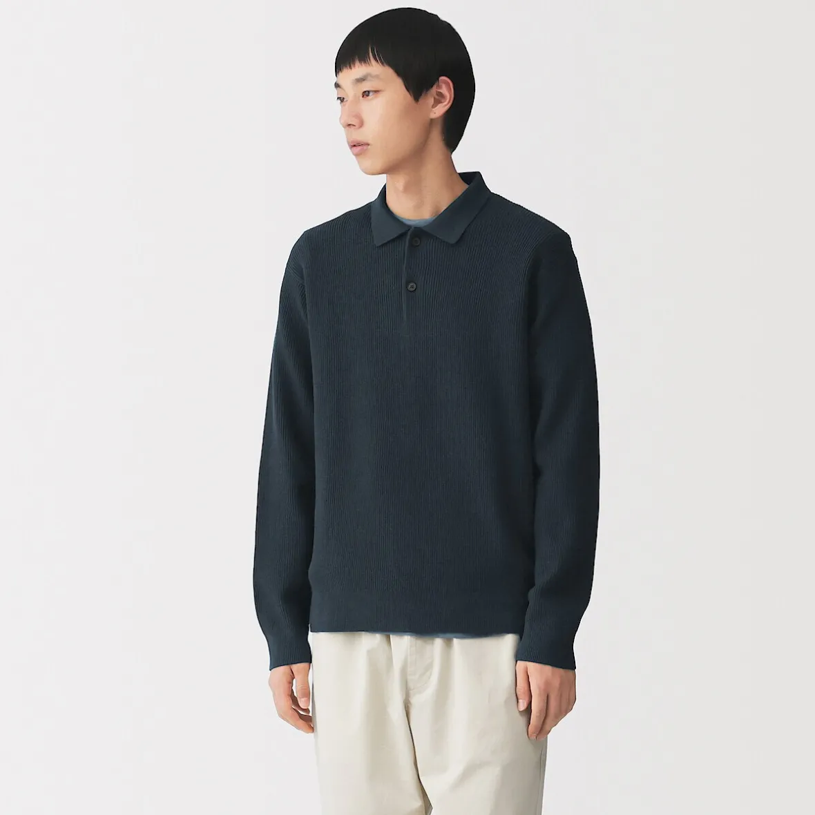 Outlet Muji Polo acanalado en mezcla de algodón para hombre