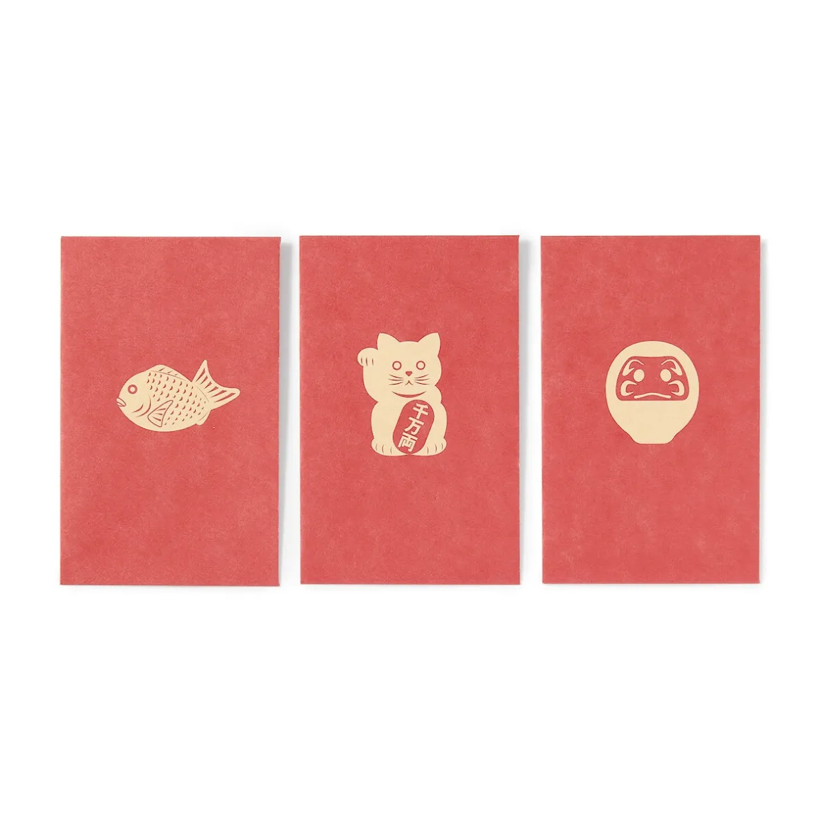 Muji Sobres pequeños de papel de bambú con diseños de amuletos de la suerte - Rojo