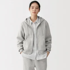Outlet Muji Sudadera con capucha y cremallera en mezcla de algodón para mujer