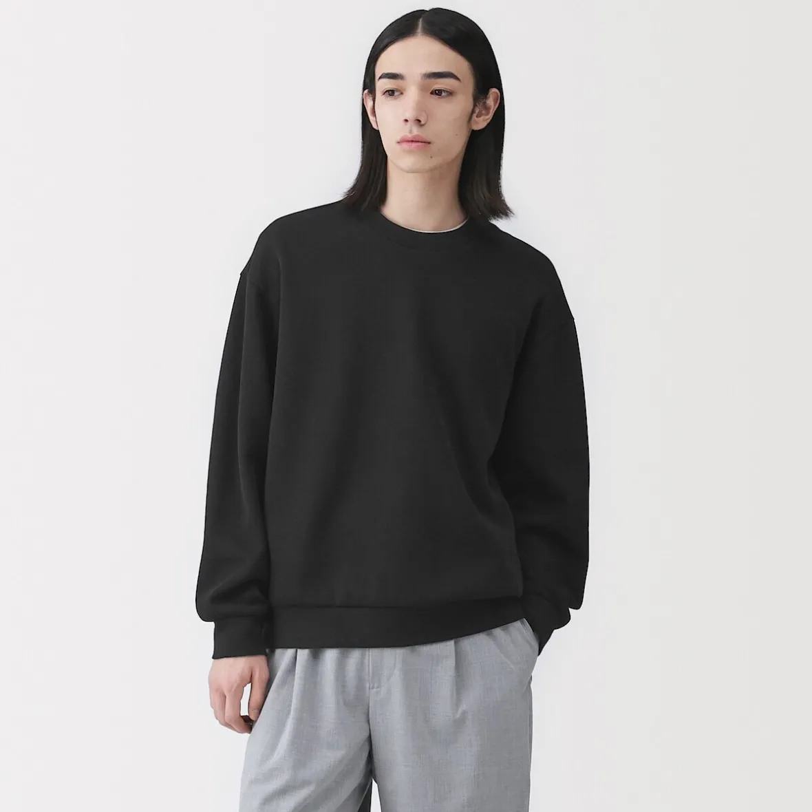 Best Muji Sudadera con cuello redondo y doble punto para hombre