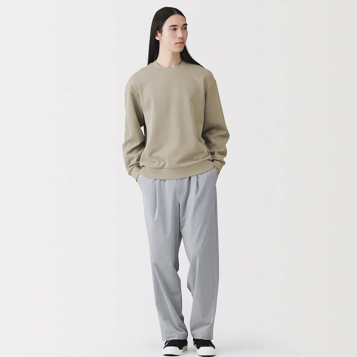 Best Muji Sudadera con cuello redondo y doble punto para hombre