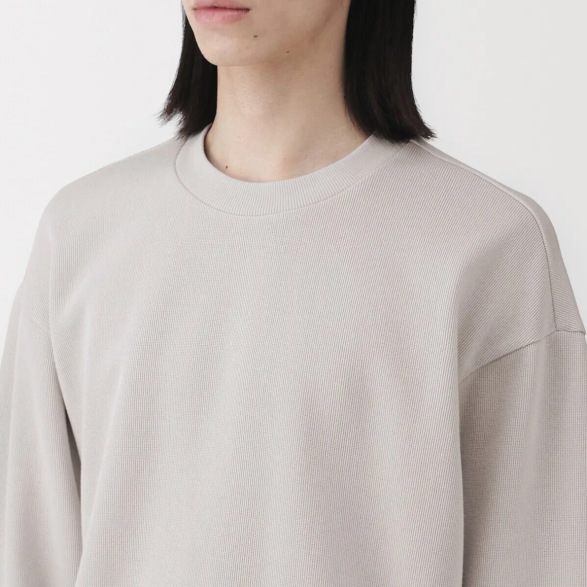 Best Muji Sudadera con cuello redondo y doble punto para hombre
