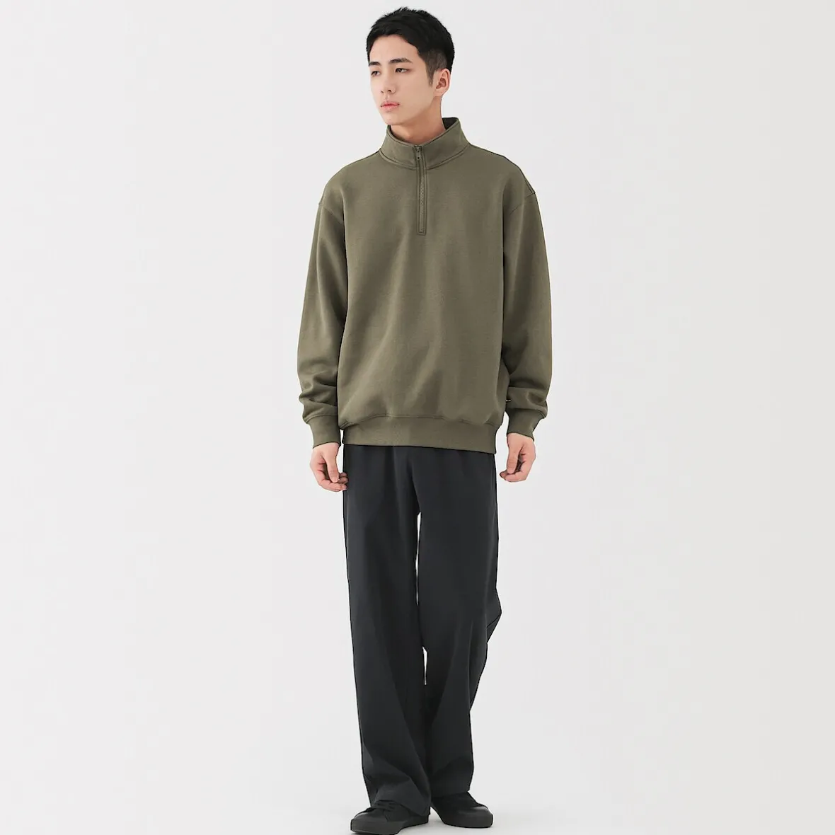 Muji Sudadera de media cremallera y mezcla de algodón para hombre