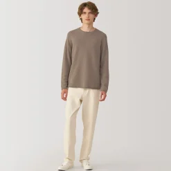 Hot Muji Suéter de cuello redondo de cachemira sin teñir para hombre