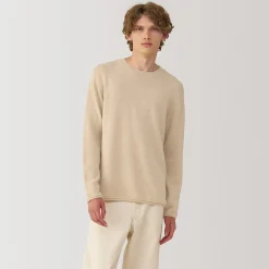 Hot Muji Suéter de cuello redondo de cachemira sin teñir para hombre
