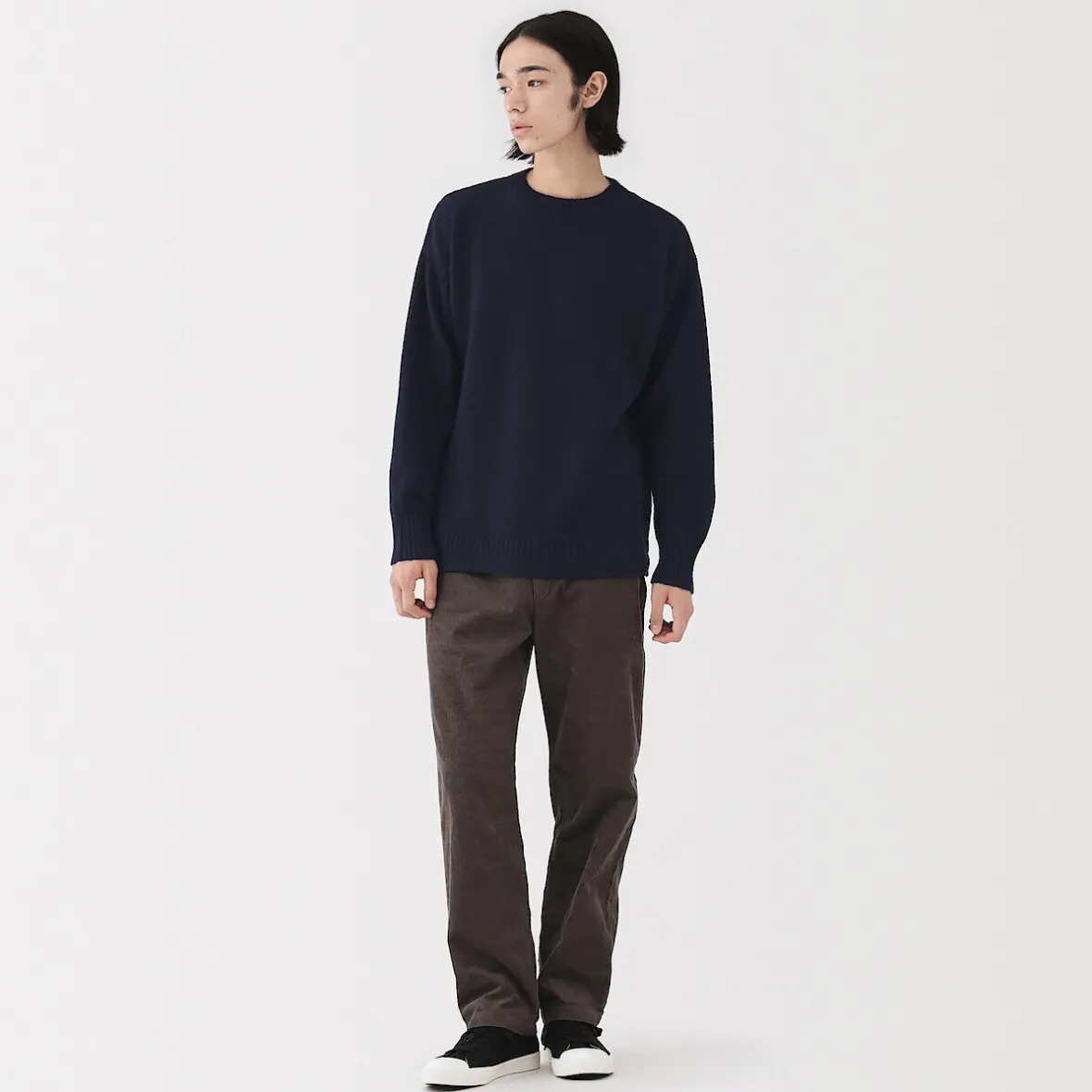 New Muji Suéter de lana andina de punto grueso con cuello redondo para hombre