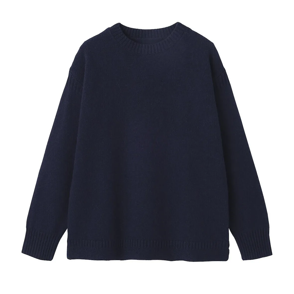 New Muji Suéter de lana andina de punto grueso con cuello redondo para hombre