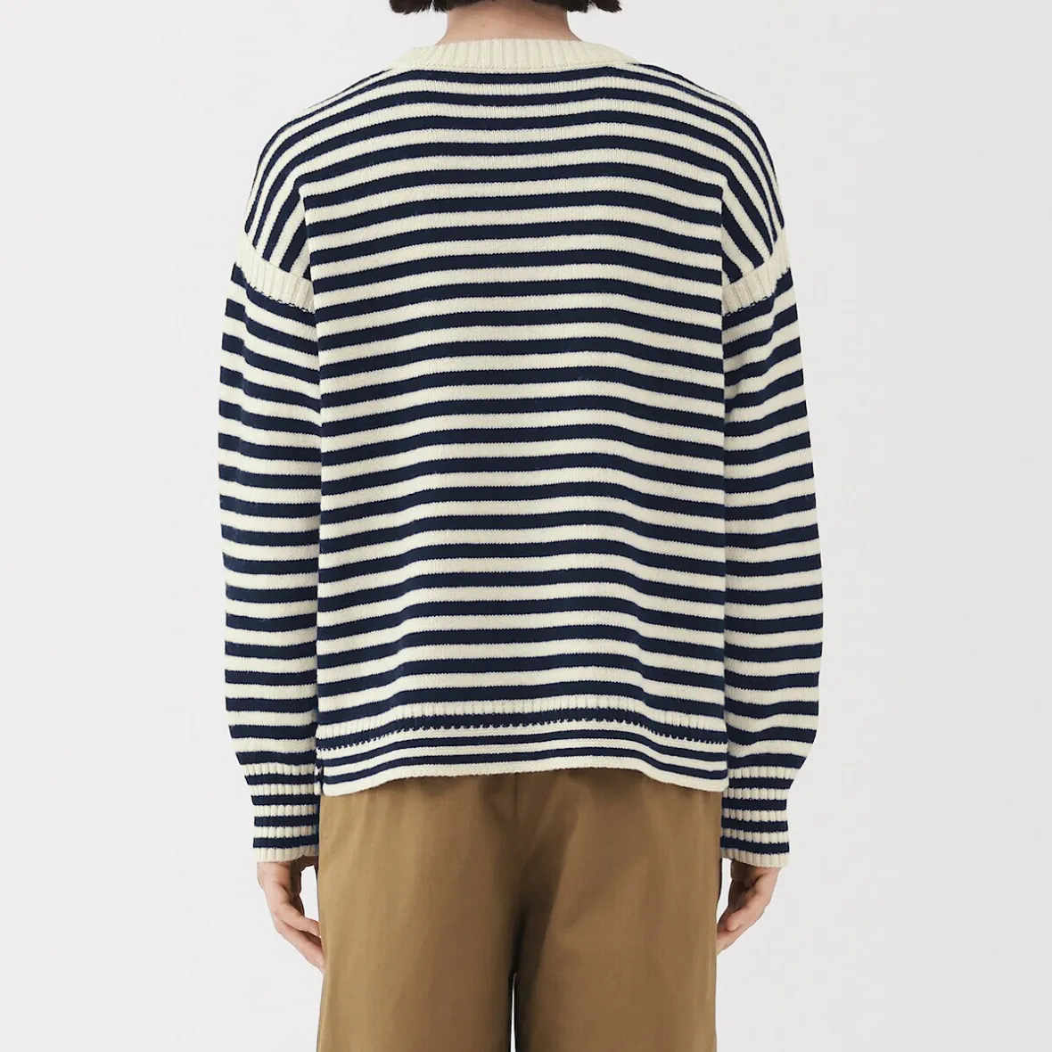 New Muji Suéter de lana andina de punto grueso con cuello redondo para hombre
