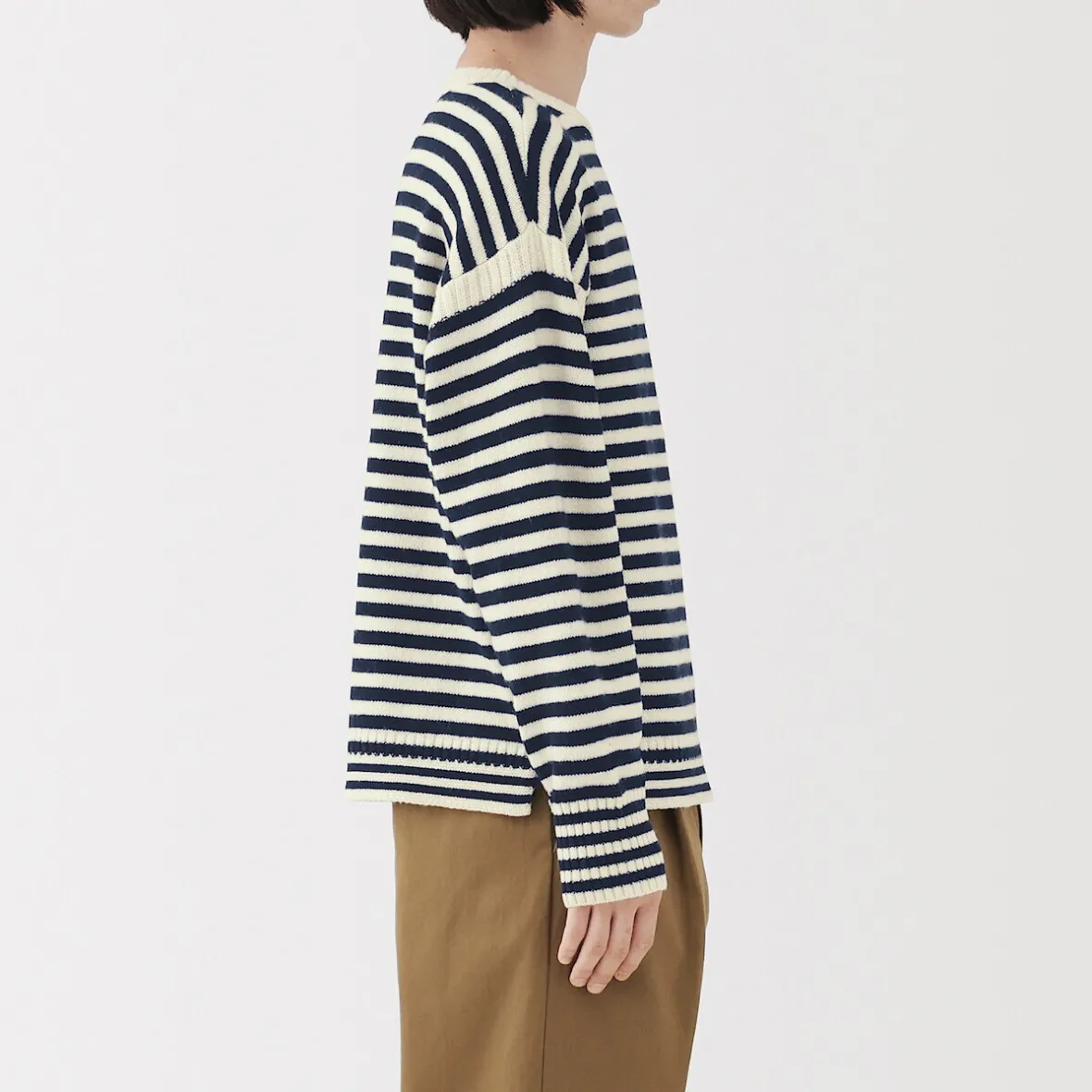 New Muji Suéter de lana andina de punto grueso con cuello redondo para hombre