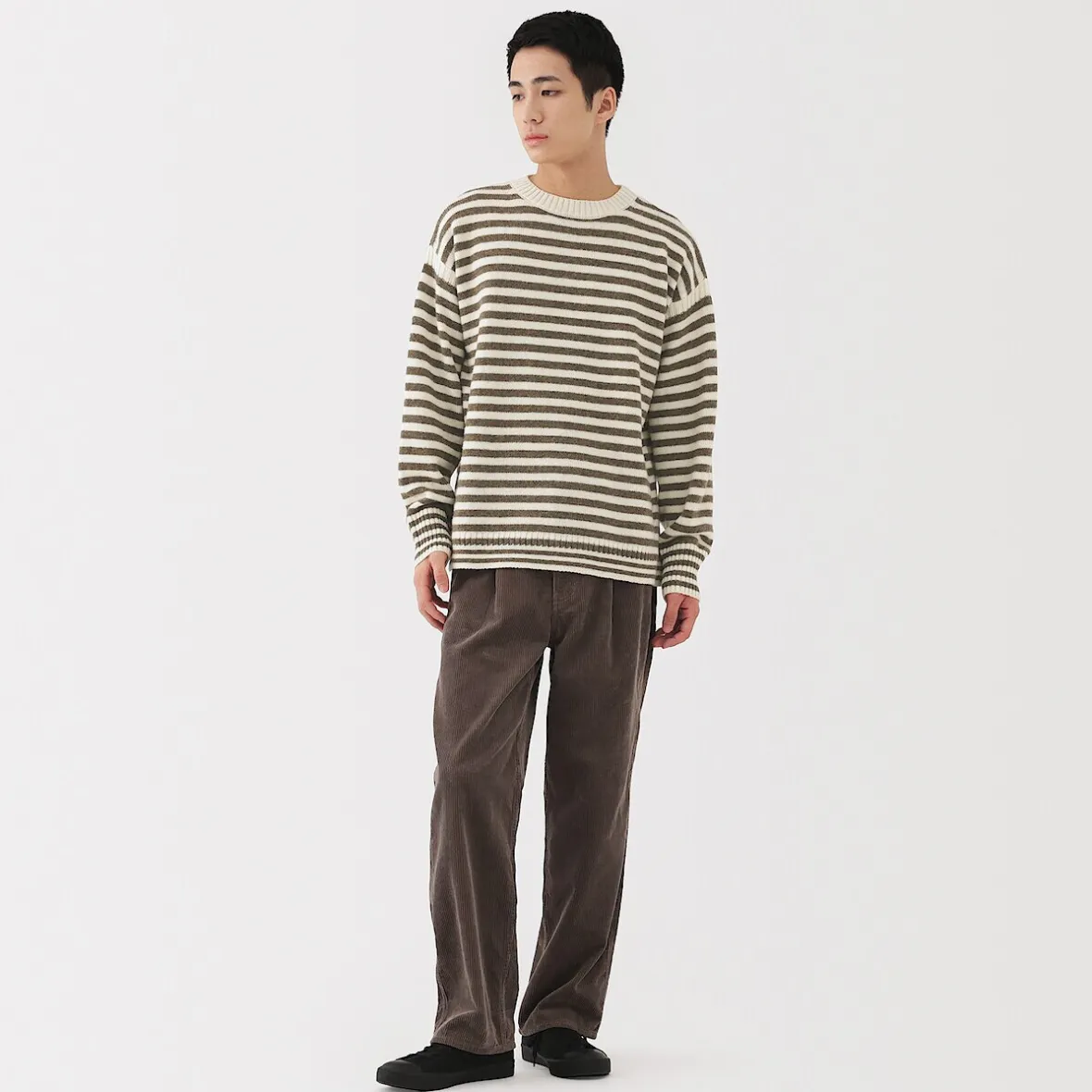 New Muji Suéter de lana andina de punto grueso con cuello redondo para hombre