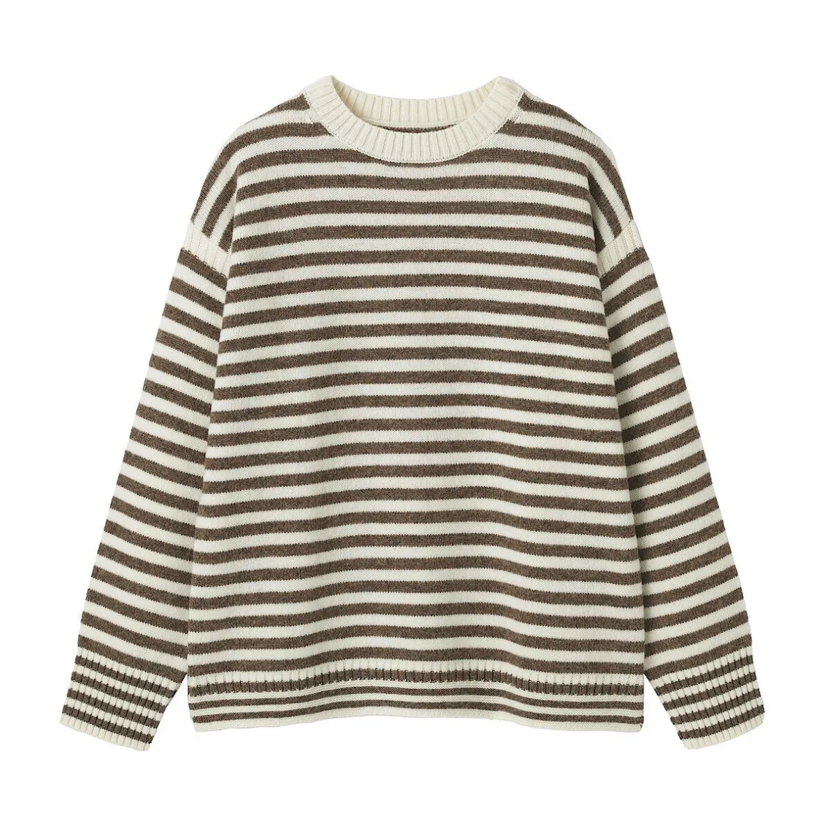 New Muji Suéter de lana andina de punto grueso con cuello redondo para hombre
