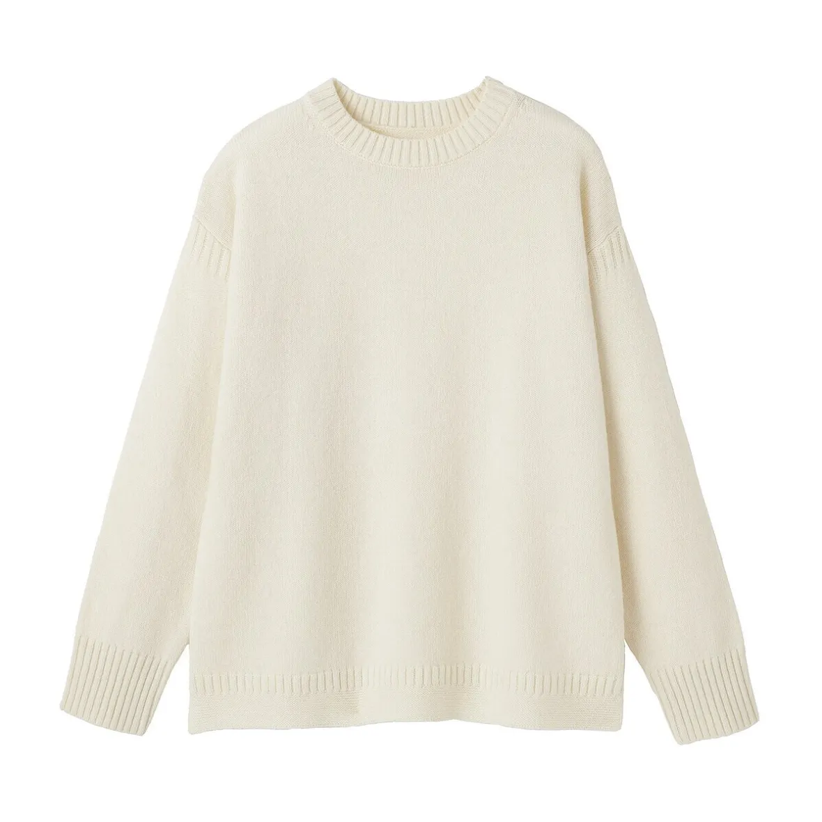 New Muji Suéter de lana andina de punto grueso con cuello redondo para hombre