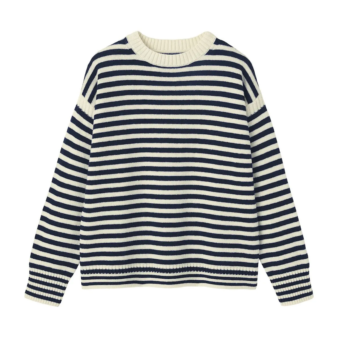 New Muji Suéter de lana andina de punto grueso con cuello redondo para hombre