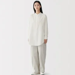 Hot Muji Túnica con cuello mao de popelín de algodón orgánico para mujer