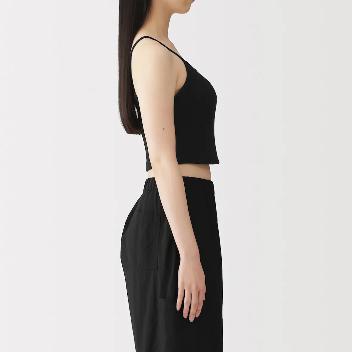 Clearance Muji Top corto de sujetador de algodón acanalado para mujer