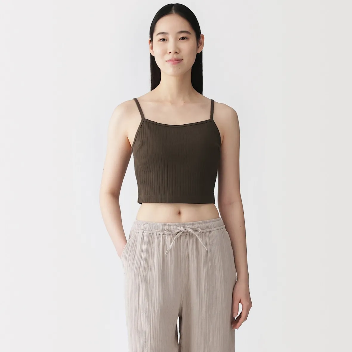 Clearance Muji Top corto de sujetador de algodón acanalado para mujer