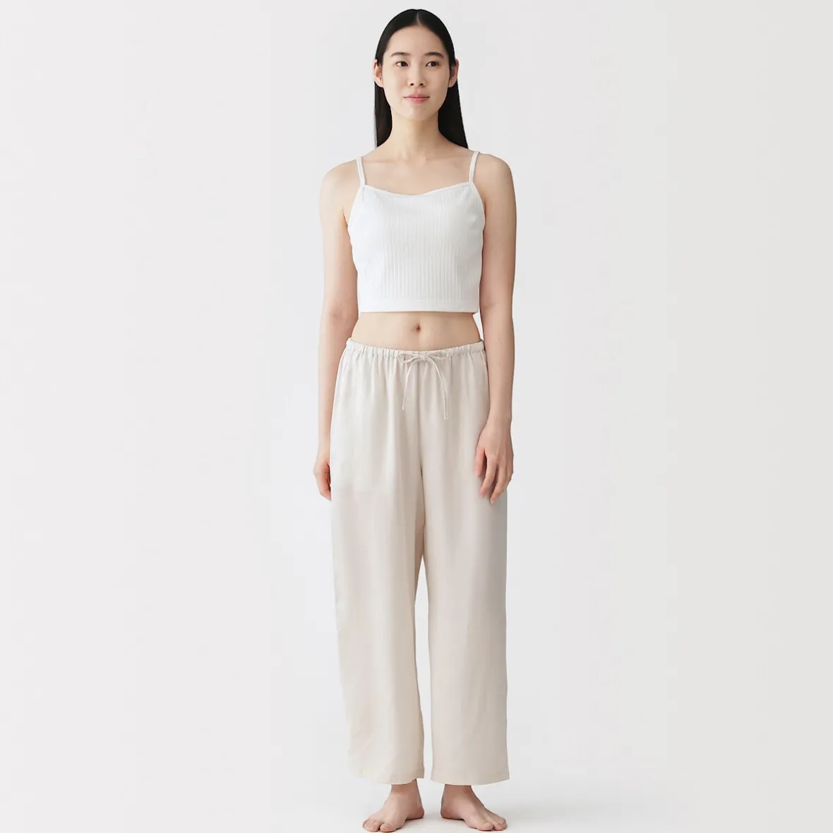 Clearance Muji Top corto de sujetador de algodón acanalado para mujer