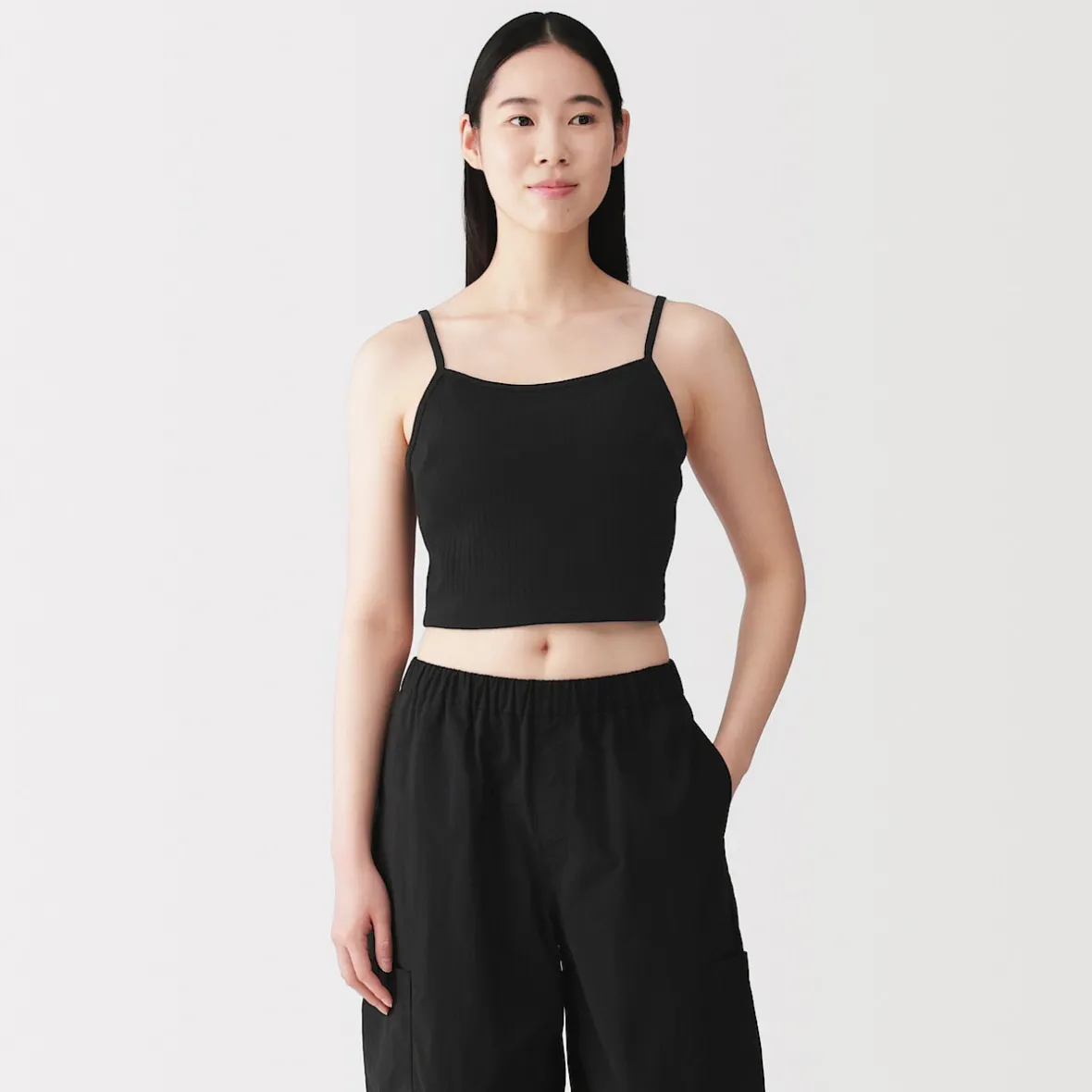 Clearance Muji Top corto de sujetador de algodón acanalado para mujer