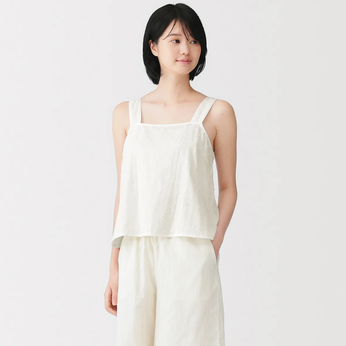 Discount Muji Top sin mangas de doble gasa con puntos dobby para mujer
