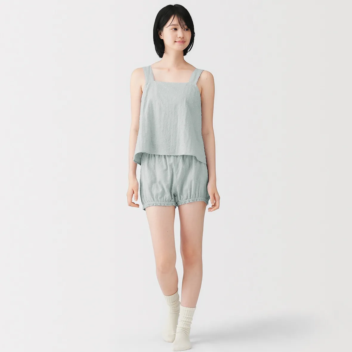 Discount Muji Top sin mangas de doble gasa con puntos dobby para mujer