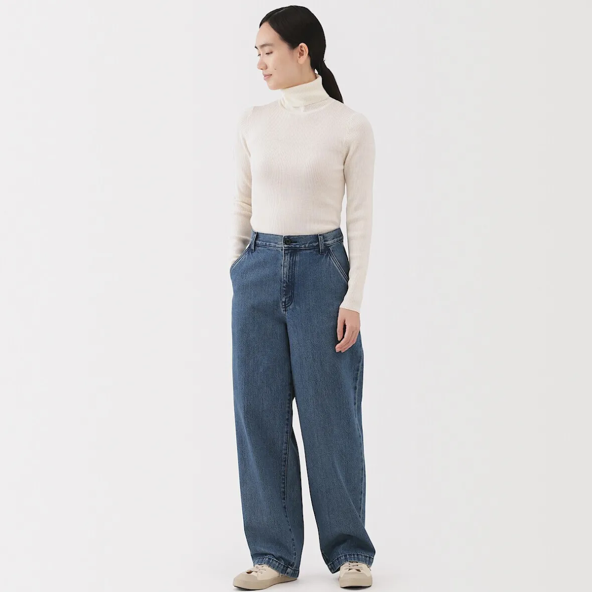 Online Muji Vaquero de pierna ancha y mezcla de kapok para mujer
