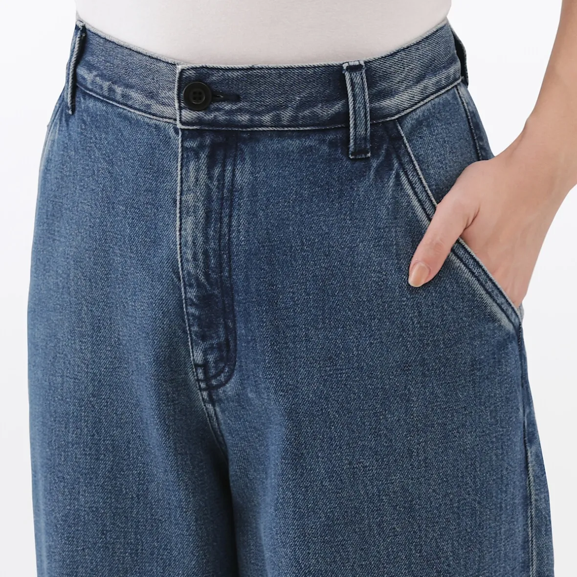 Online Muji Vaquero de pierna ancha y mezcla de kapok para mujer