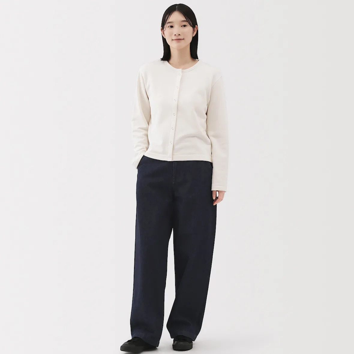 Online Muji Vaquero de pierna ancha y mezcla de kapok para mujer
