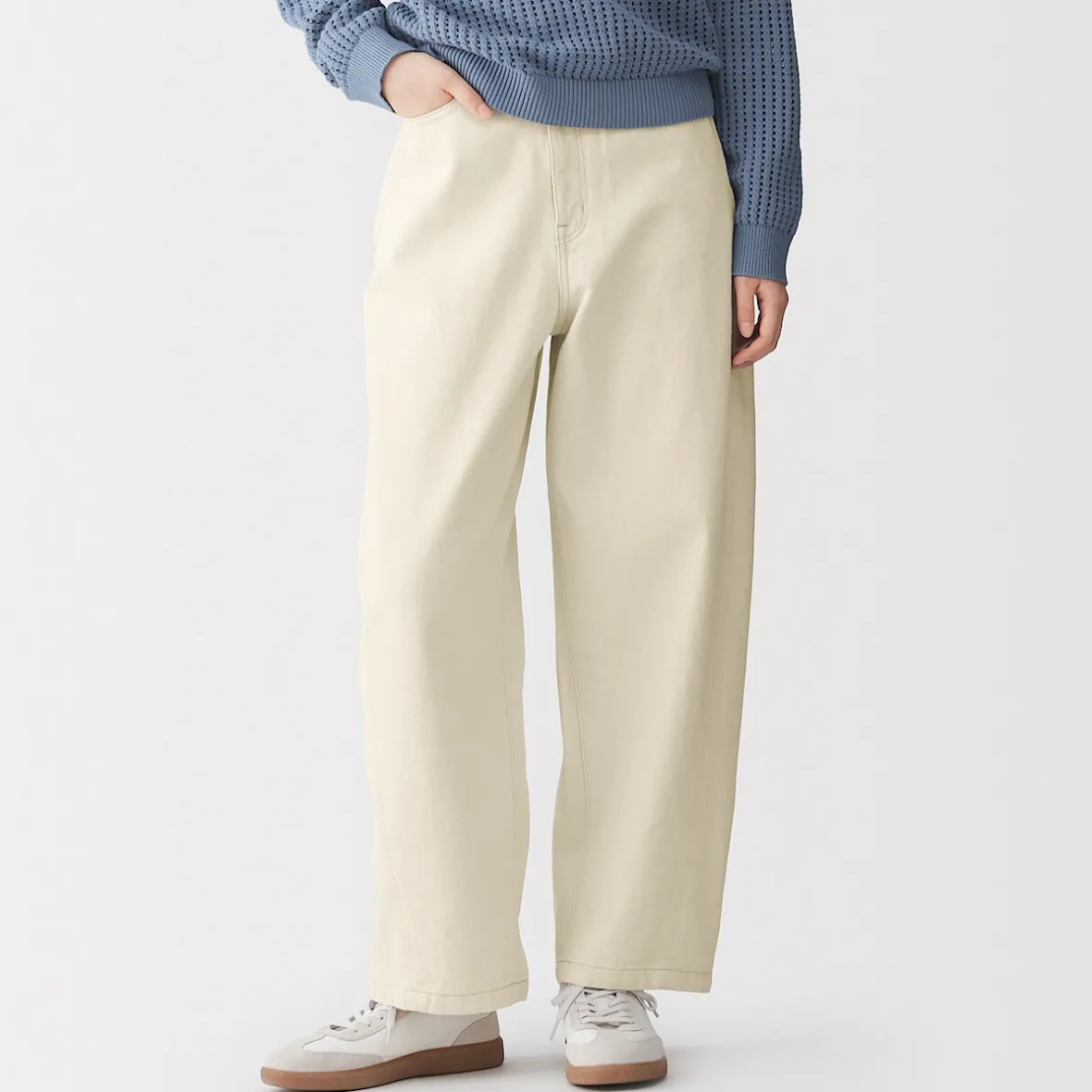 Sale Muji Vaqueros tipo cocoon de mezcla de kapok para mujer