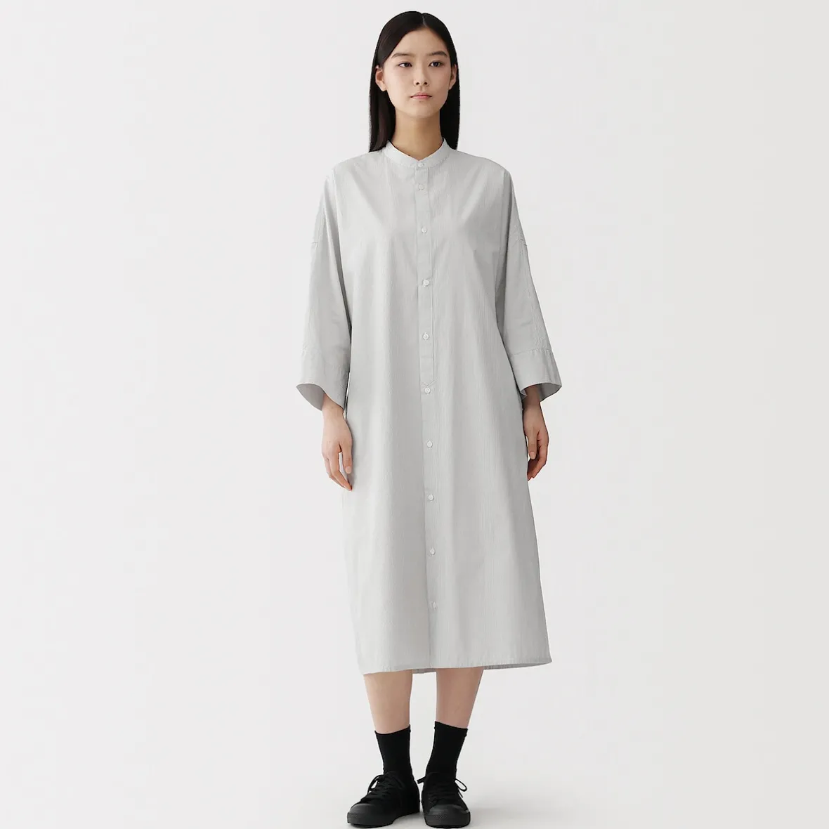 Hot Muji Vestido camisero con cuello mao de popelín de algodón orgánico para mujer
