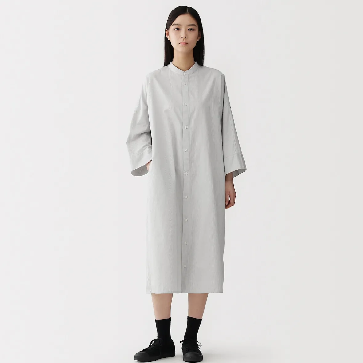 Hot Muji Vestido camisero con cuello mao de popelín de algodón orgánico para mujer