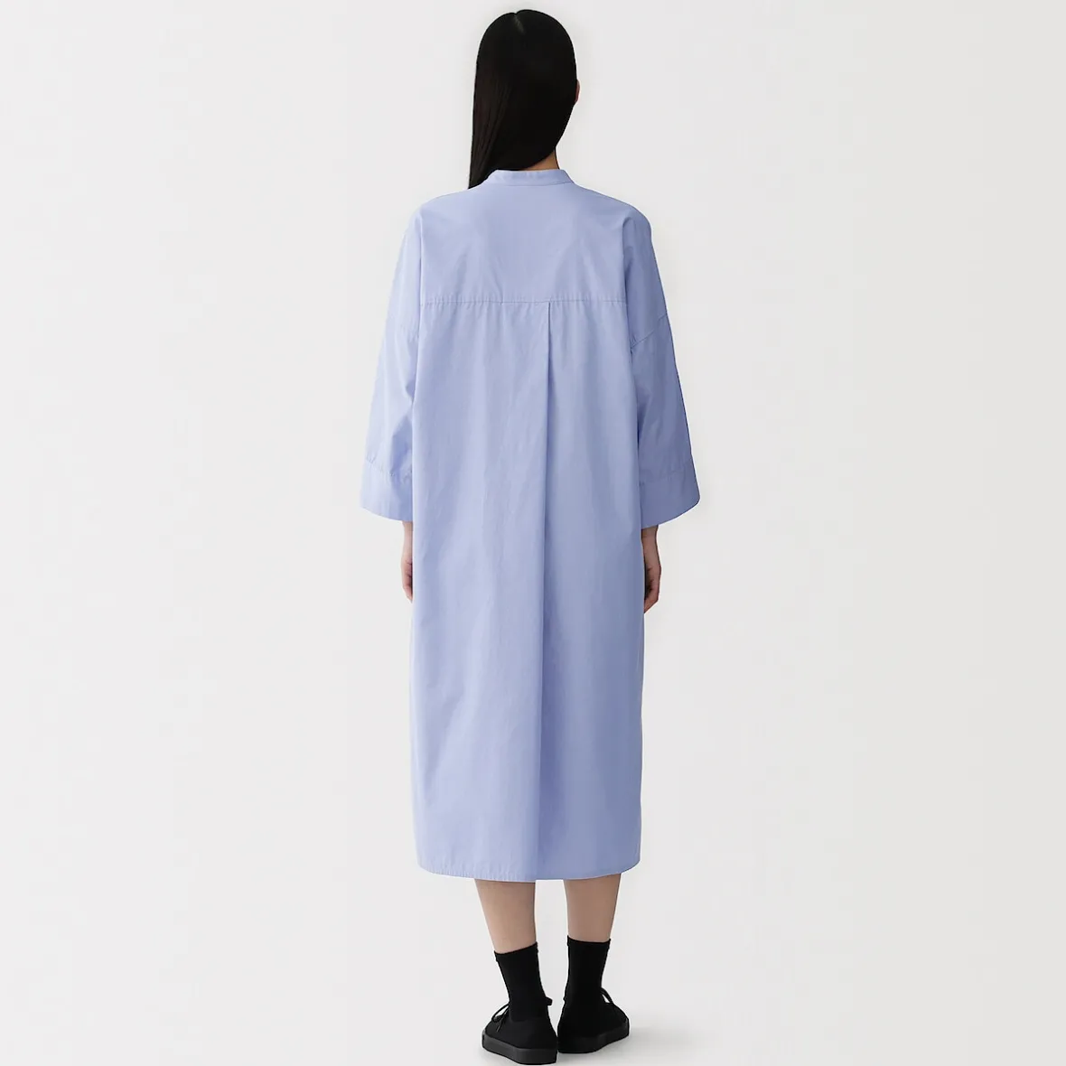 Hot Muji Vestido camisero con cuello mao de popelín de algodón orgánico para mujer