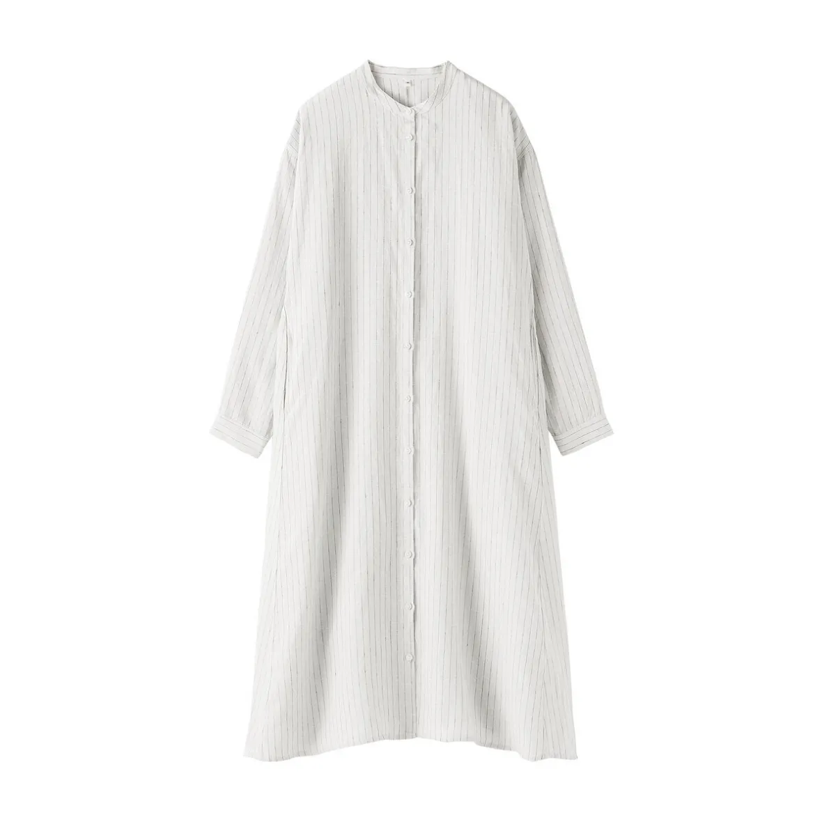 Clearance Muji Vestido camisero de cuello alto de lino lavado para mujer