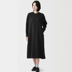 Clearance Muji Vestido camisero de cuello alto de lino lavado para mujer