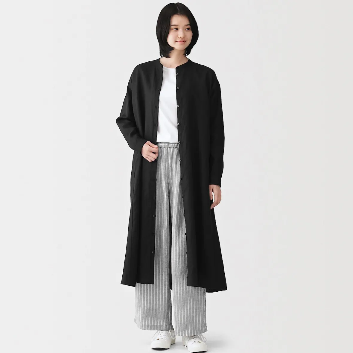 Clearance Muji Vestido camisero de cuello alto de lino lavado para mujer