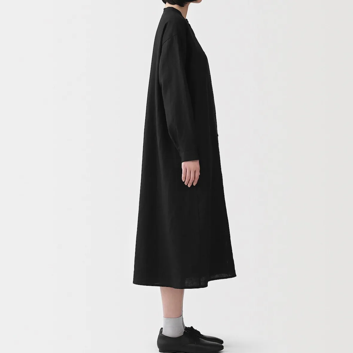 Clearance Muji Vestido camisero de cuello alto de lino lavado para mujer