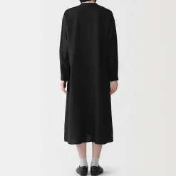 Clearance Muji Vestido camisero de cuello alto de lino lavado para mujer