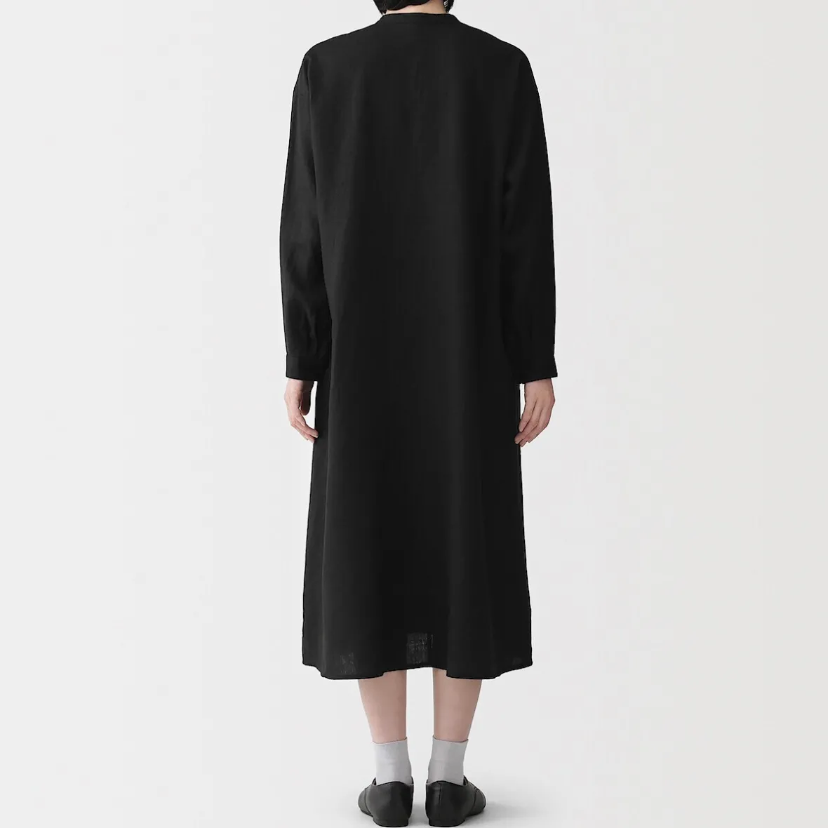 Clearance Muji Vestido camisero de cuello alto de lino lavado para mujer